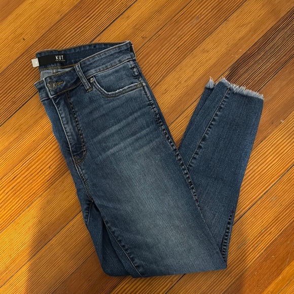 Kut from the Kloth High Rise Skinny Jeans Raw Hem 4 - Picture 1 of 2